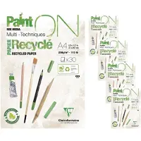 Clairefontaine 4x PaintON Recycling, Block A4, kopfseitig geleimt, 30 Blatt, 250g, weiß, Mixed Media - 975741C
