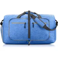 Unyqoos Faltbare Reisetasche 65 L – wasserdichte Weekender- & Sporttasche aus Oxford-Stoff & Nylon, blau, mit Schuhfach, Außenfach mit Reißverschluss, 160 g
