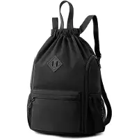 Unyqoos Sportrucksack mit Kordelzug und Schuhfach, wasserabweisend, 1080D Oxford-Polyester, 34x15x47 cm, leicht für Sport & Outdoor