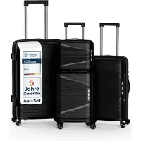 4FLY Hartschalen Reisekoffer Set 4-teilig (S/M/L/XL) – mit TSA-Schloss, 4 Spinner-Doppelrollen, Kosmetiktasche, Handgepäck und Aufgabegepäck