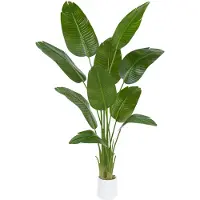 Unyqoos Künstlicher Bananenbaum 180 cm – Tropische Kunstpflanze mit 13 Polyester-Blättern, biegsamen Metallzweigen & weißem Topf (Zementfüllung)