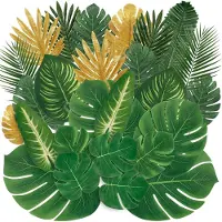 Unyqoos 66-tlg. Kunstblätter-Set aus weichem Polyester – wasserfest & wiederverwendbar, Palmen-, Schildkröten- und Elefantenohr-Blätter für tropische Deko