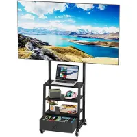 Unyqoos Höhenverstellbarer TV-Stand mit Rollen und Stoffschublade, mobil für 32–55" (81–149 cm) – 4 Zwenkrollen, 2 arretierbar, universelles Montagesystem