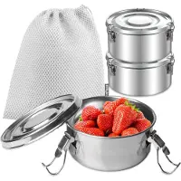 Unyqoos 3er-Set auslaufsichere Lunchboxen aus Edelstahl (304) – 10 cm Ø, spülmaschinenfest, 3‑fach Sicherheitsverschluss mit Silikondichtung