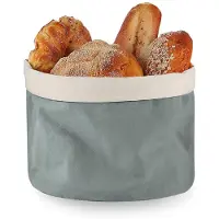Unyqoos Brotkorb aus 100% Baumwolle – faltbar & höhenverstellbar, ø25 × H17 cm, grau, Kordelzug, 4 abnehmbare Acrylstäbe, maschinenwaschbar unter 30 °C