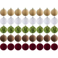 Unyqoos 40er-Set Samt-Weihnachtskugeln – Dunkelrot, Weiß, Braun & Kaffeeton, mit Metallklammern und Aufhängschnüren, Kunststoffkern