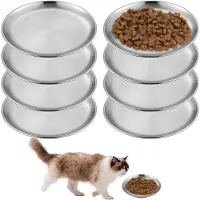 Unyqoos 8er-Set flache Futternäpfe aus Edelstahl, rostfrei & formstabil, spülmaschinenfest, schnurrhaarfreundlich, kippsicher – für Katzen & kleine Hunde