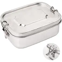 Unyqoos Edelstahl-Lunchbox 800 ml, auslaufsicher, 2 Fächer, Deckel als Tablett, kompakt 16,5×12,7×6,3 cm