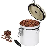 Unyqoos Luftdichte Kaffeedose aus rostfreiem, lebensmittelechtem Edelstahl, 1,4 l – CO2-Auslassventil, Datumsdrehrad, Kaffeeschaufel & BPA-freie Metallverschlüsse
