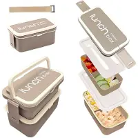 Unyqoos zweilagige Lunchbox 1400 ml (900+500 ml) grau – dicht mit Silikondichtung, BPA‑freies PP, integriertes Besteck & Tragegurt, mikrowellen‑/kühlschrank‑/spülmaschinengeeignet für Arbeit & Schule