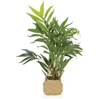 Unyqoos Künstliche Palme 65 cm – dekorative, pflegefreie Kunstpflanze im geflochtenen Korb, realistische Optik aus Kunststoff und Stoff, für Innen & geschützten Außenbereich