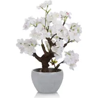 Unyqoos Künstliche Kirschblüten-Topfpflanze – realistische Deko-Topfpflanze, 30,6 cm, farbechte Stoff- & Gummiblätter, stabiler Steintopf für Wohnraum & Büro