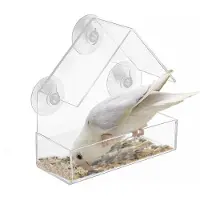 Unyqoos Transparentes Fenstervogelfutterhaus aus Acryl mit 3 Saugnäpfen – dreieckiges, wetterfestes Vogelhäuschen für Fenster und Glasflächen