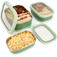 Unyqoos Edelstahl-Lunchbox-Set, 3-teilig (470/820/1400 ml) – auslaufsichere transparente Deckel, rutschfeste Außenfläche, BPA-frei, stapelbar