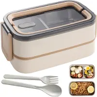 Unyqoos Auslaufsichere 2‑lagige Lunchbox mit variablen Fächern & Besteck, BPA‑frei, Edelstahl, mikrowellen-, kühlschrank- und spülmaschinengeeignet, für Kinder & Erwachsene