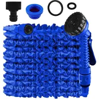 Unyqoos Flexibler dehnbarer Gartenschlauch 15 m – 7 Sprühfunktionen, Latexkern & Polyesterfaser, knickfest mit rutschfestem Griff