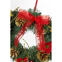 Unyqoos Weihnachtskranz – künstliche Tannenzweige mit roter Schleife & goldenen Akzenten, inkl. Aufhänger, für Tür-, Fenster- und Tischdekoration