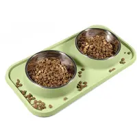 Unyqoos Silikon-Futterstation für Haustiere – rutschfeste Auflage, wasserbeständiger Stand & 2 herausnehmbare Edelstahlnäpfe (354 ml) – Aquamarin
