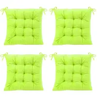 Unyqoos Sitzkissen 4er-Set 40 x 40 cm, grün, Baumwoll-Polyester-Mix, Stuhlkissen mit Bindebändern, 9‑Punkt-Steppung, waschbar 30 °C, für drinnen & draußen