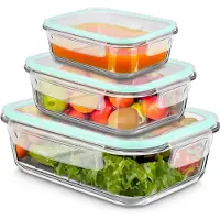 Unyqoos 3‑teiliges Glas-Frischhaltedosen-Set – luftdichte Aufbewahrungsbehälter aus Borosilikatglas, 1040/680/410 ml, stapelbar, ofen- & mikrowellengeeignet