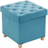 Unyqoos Sitzhocker mit Stauraum – 40 L, 40×40×40 cm, faltbarer Samthocker mit abnehmbarem Deckel & Holzbeinen