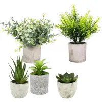 Unyqoos 5er-Set realistische künstliche Pflanzen – grün, 21 cm, PE & weiches PVC, mit naturgetreuen Töpfen für Tisch, Regal & Büro