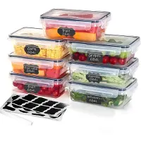 Unyqoos 7er-Set transparente, luftdichte Frischhaltedosen 840 ml – stapelbare Vorratsdosen mit Deckel, wiederbeschreibbaren Etiketten & Marker, BPA-frei