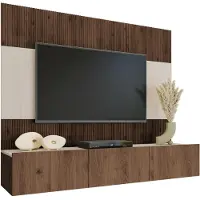 Mirjan 24 Wohnwand Deromi III, Wohnzimmer Möbel Set, Griffloses Öffnungssystem push to open, 2er-Set (Farbe: Nuss Okapi / Nuss Okapi + Travertin)