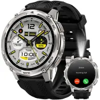 Kospet T4C Herren-Smartwatch mit GPS, LED-Taschenlampe und Walkie-Talkie, Ganzmetallgehäuse, 5 ATM wasserdicht – Silber