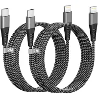 Fokelyi 2er-Pack USB-C-auf-2-m-Kabel, Schnellladefunktion für iPhone 14 Pro Max bis 11/XS