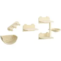 SUGIFT Katzen-Kletterwand 4-teilig Wandmontage Kratzbaum Hängematte Treppe Plattform Sisal Plüsch Beige