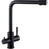 CECIPA MAX 3-Wege-KüchenarmaturTrinkwasserhahn, 360° drehbar, Doppelgriff, 3-in-1 für Filter, Warm-/Kaltwasser, Hochdruck, 3 Schläuchen 50 cm Schwarz
