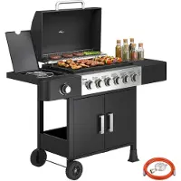 Outsunny Gasgrill 17,8 KW 6+1 Brenner BBQ Grillwagen aus Edelstahl Gas-Grill