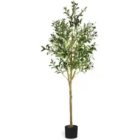 Unyqoos Künstlicher Olivenbaum mit Blättern & Früchten, naturgetreu, wetterfest, pflegeleicht, im stabilen Topf – für Innen & Außen