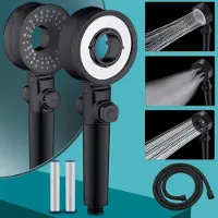 Unyqoos Wassersparende Hochdruck-Handbrause mit 1,5 m Schlauch, 2 Filtern, 3 Strahlarten (Regen/Massage/Jet), Schwarz, Mikro‑Düsen Ø0,4 mm, bis zu 200% Drucksteigerung