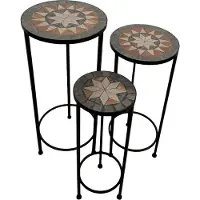 Axi Lola Mosaik Pflanzentisch rund Star Grau/Braun Set 3 Stück | Pflanztisch aus Metall mit eingelegten keramischen Mosaikfliesen | Gartentisch für Pflanzen für Garten / Balkon / Terrasse
