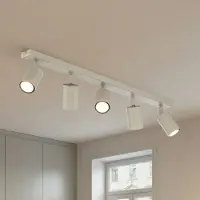 Sigma Deckenstrahler Zoom, 5-flammig, grau-beige, Stahl, GU10 Zoom , dimmbar, creme / amber, für Wohn- / Esszimmer, Metall, Modern, Strahler