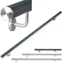 Relaxdays Handlauf Aluminium, rund, Treppengeländer innen & außen, matt, 100 cm, Ø 42mm, mit Wandhalterung, anthrazit