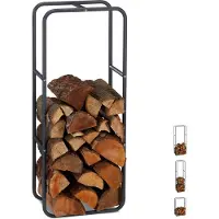 Relaxdays Kaminholzregal, Holzscheite Stapelhilfe, aus Stahl, innen und außen, Brennholzregal, HxB 100x40 cm, anthrazit