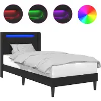 Syfax Bettrahmen mit LED-Lichtleisten Schwarz 90 x 200 cm Kunstleder