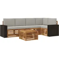 vidaXL Outdoor-Sofagarnitur 6 stk. Natürlich und Hellgrau Polyester