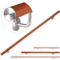 Relaxdays Handlauf Aluminium, rund, Treppengeländer innen, außen, Eiche-Optik, 150 cm, Ø 42mm, mit Wandhalterung, braun