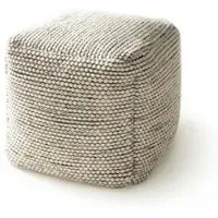 Benuta Pure - Handgefertigter Woll Pouf Rocco Beige/Schwarz 45x45x45 cm