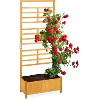 Relaxdays Rankgitter mit Pflanzkasten, hoch, rechteckiger Holz Blumenkasten mit Rankhilfe, HBT 171 x 71 x 31,5 cm, natur