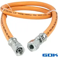 Reimo Gummi - Schlauchleitung Gas G1/4 LH-ÜM x RVS Ø 8 mm, Länge 1000 mm, max. 10 bar DVGW