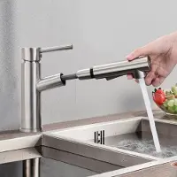 Homelody Wasserhahn Küche/Bad Gebürsteter Oberfläche Ausziehbar, Küchenarmatur mit Brause Zwei Wasserstrahlarten, Armatur Küche Spültischarmatur