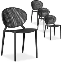 Homestyle4u Gartenstuhl WM schwarz 4er Set stapelbar wetterfest Gartenmöbel Stühle aus Kunststoff modern