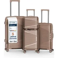 4FLY Hartschalen Reisekoffer Set 4-teilig (S/M/L/XL) – mit TSA-Schloss, 4 Spinner-Doppelrollen, Kosmetiktasche, Handgepäck und Aufgabegepäck