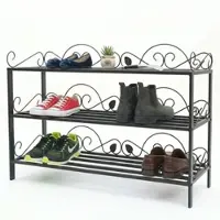 DanDiBo Ambiente DanDiBo Schuhregal Metall Schwarz 3. Ebenen Schuhschrank Hoch Platzsparend 92 cm Mi-3 21235 Shoe Rack Schuh Regal Schuhorganizer