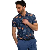 New Zealand Dunkelblauwe Poloshirt oranje Blumendruck